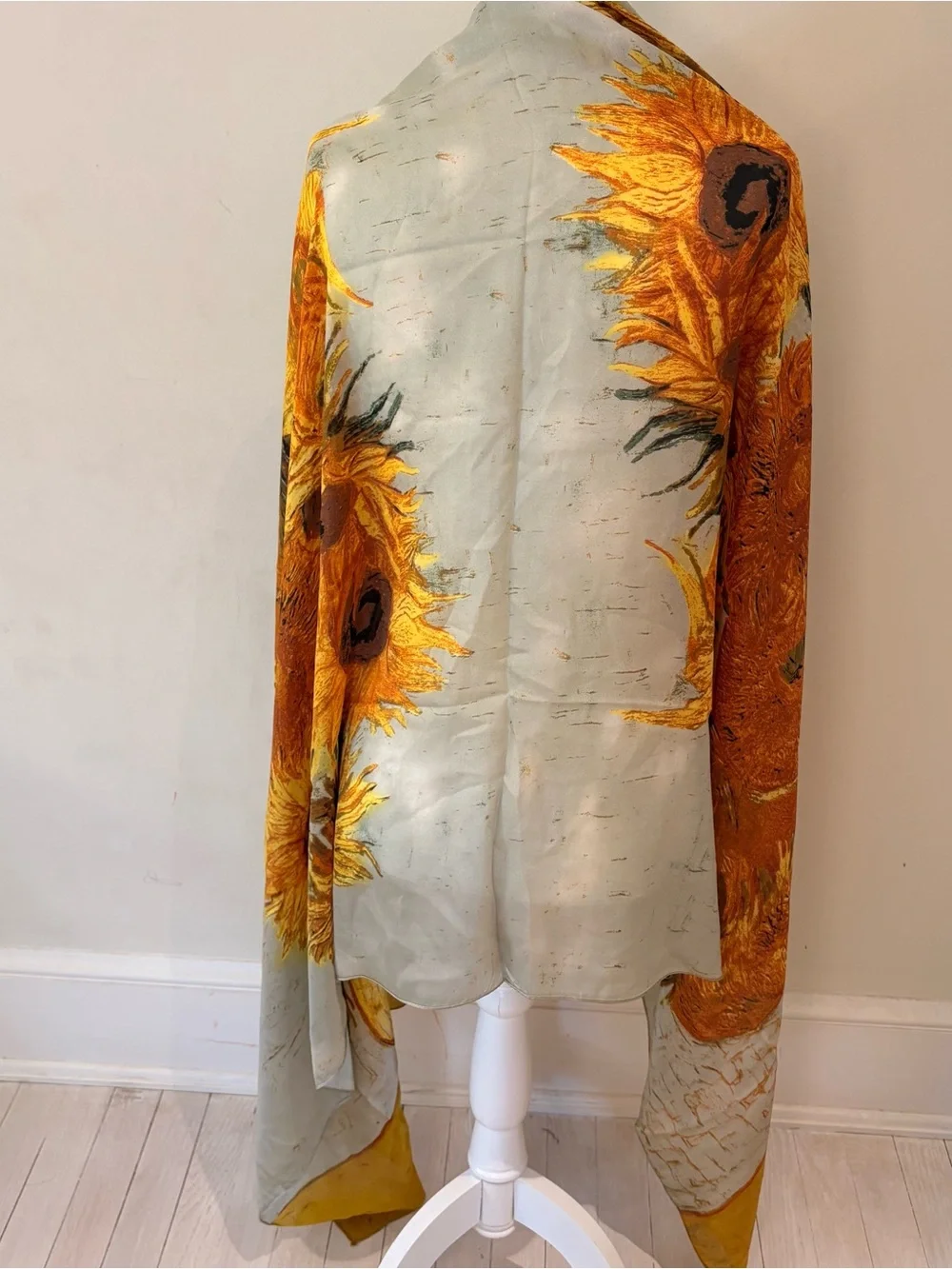 Van Gogh Sunflower Print Silk Scarf Oversized NWT 34 x 74